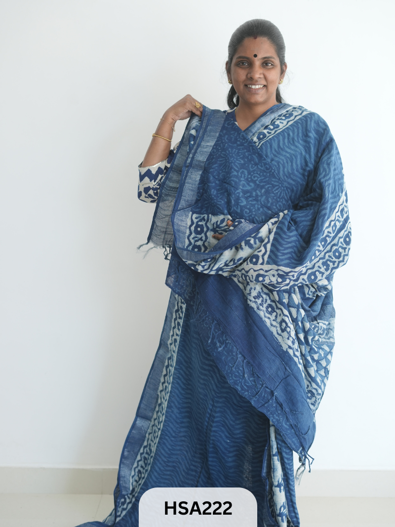 LENIN COTTON HANDBLOCK PRINTED SAREE