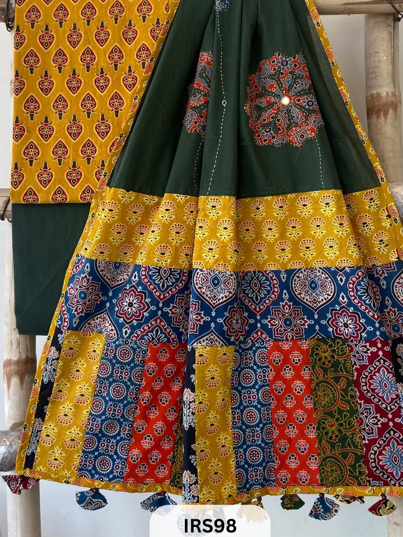 PURE COTTON FABRIC AND PRINTED PATCH DUPATTA WITH BOTTOM
