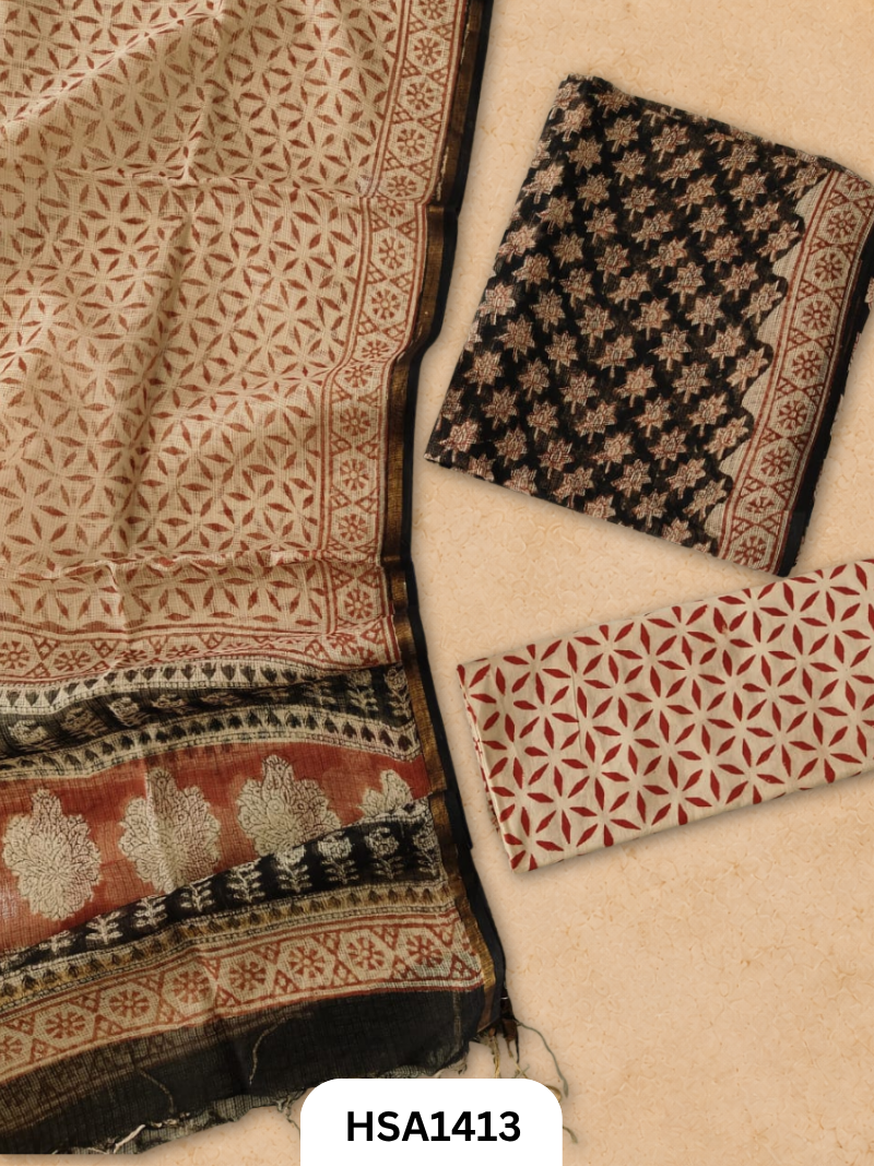 Hand block printed kota doriya suit top &duppta 2.5 meter