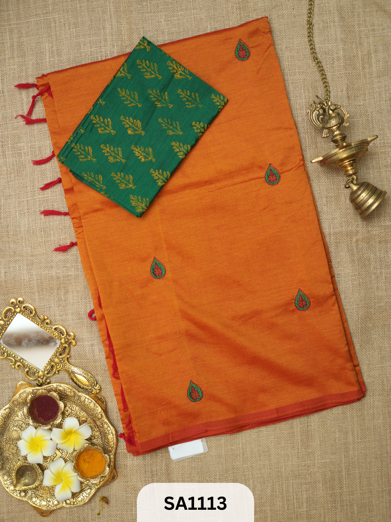 SILK COTTON EMBROIDERY HANDBLOCK SAREE