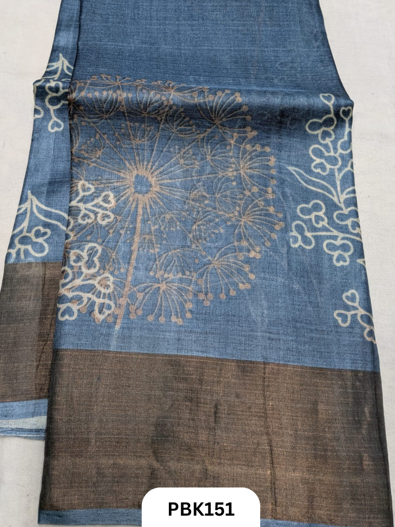 Premium Pure Tussar Silk Handblock Print Saree – Kolkata Special