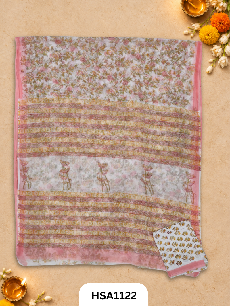 Hand Block Printed Traditional Designs & Multi Colour Combinations Kota Doria Sarees
