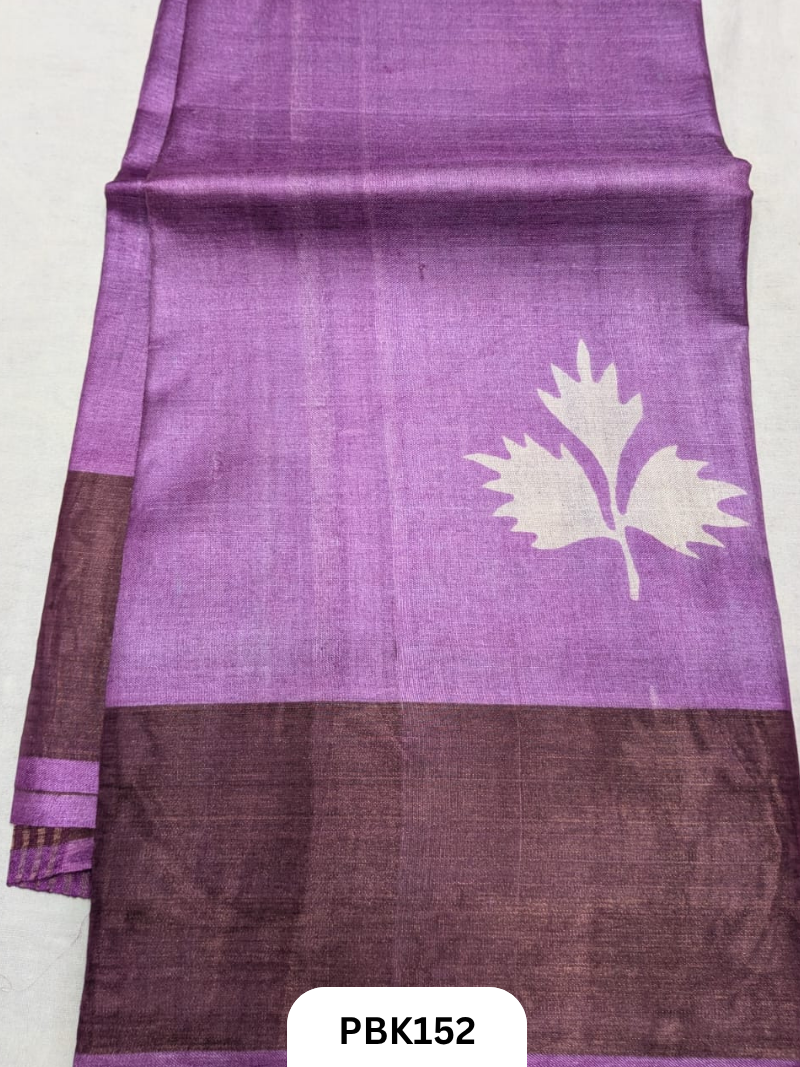 Premium Pure Tussar Silk Handblock Print Saree – Kolkata Special