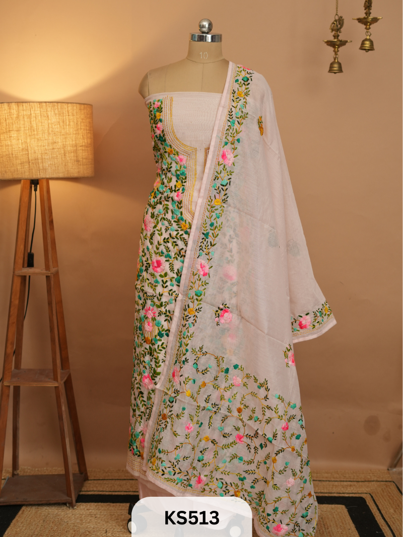 Dupion Chanderi Silk With Hand Kantha Stitch