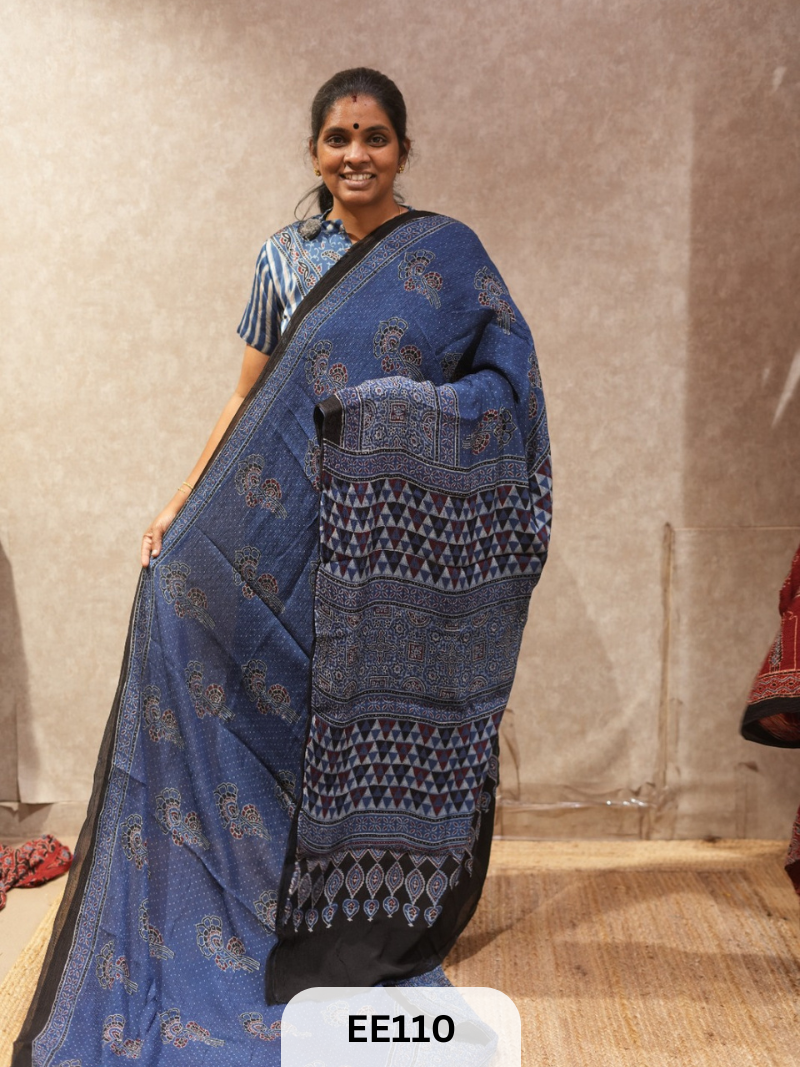 Chinon Chiffon Ajrakh Handblock