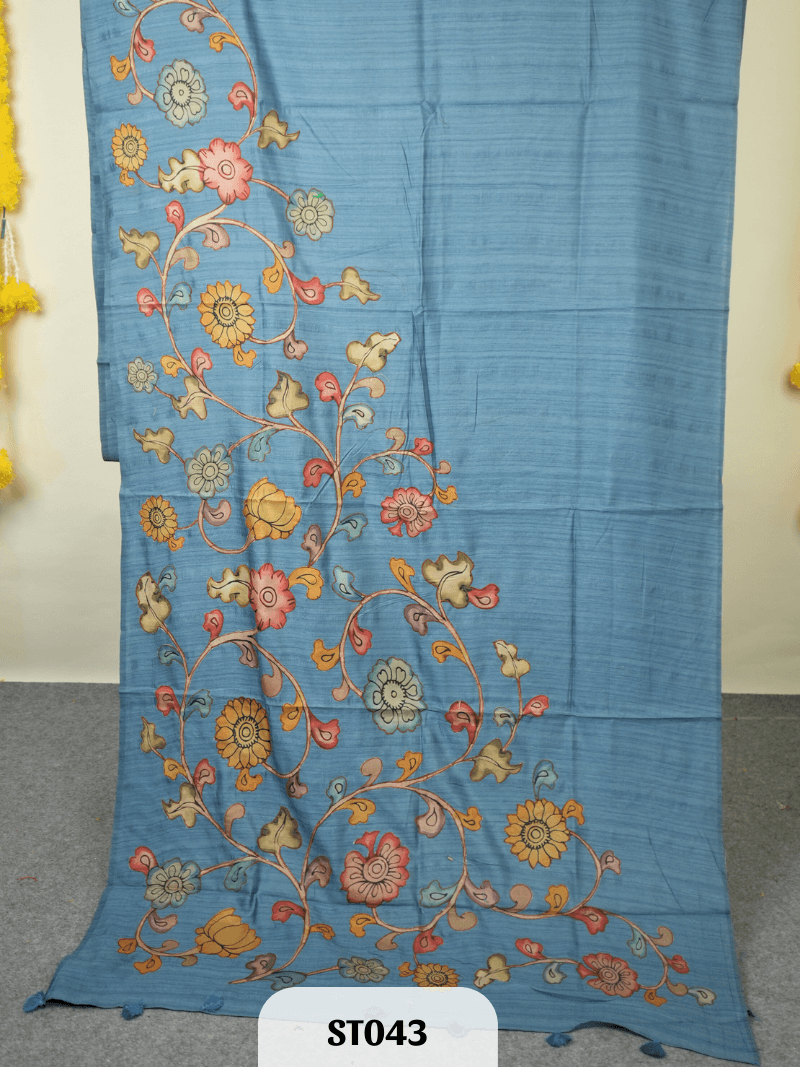 Kalamkari Appliqué work Saree - Premium Semi Tussar