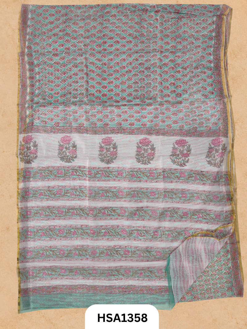 Chiffon Zari Border Saree - Hand Brush Painted
