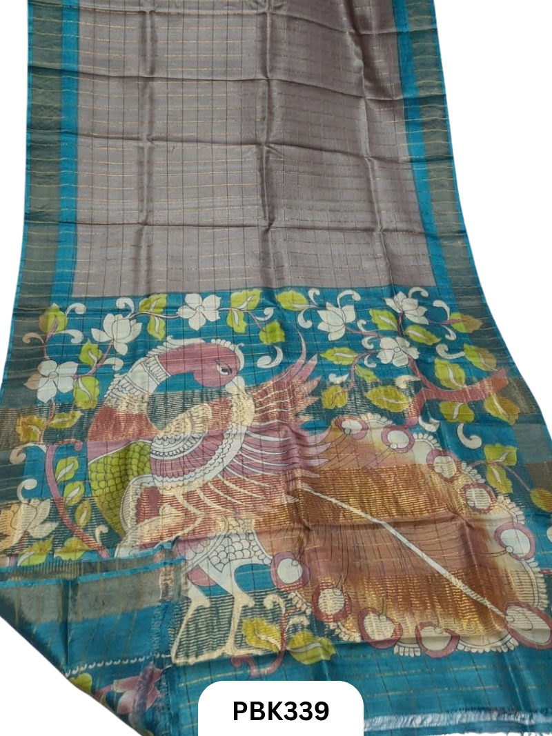 Pure Handloom Check Zari Tussar Silk Saree