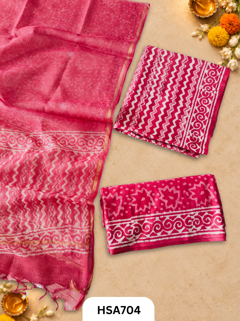 Handblock Printed Kota Doriya Dupatta With Cotton Suits Top 2.5mtr Dupatta 2.5mtr