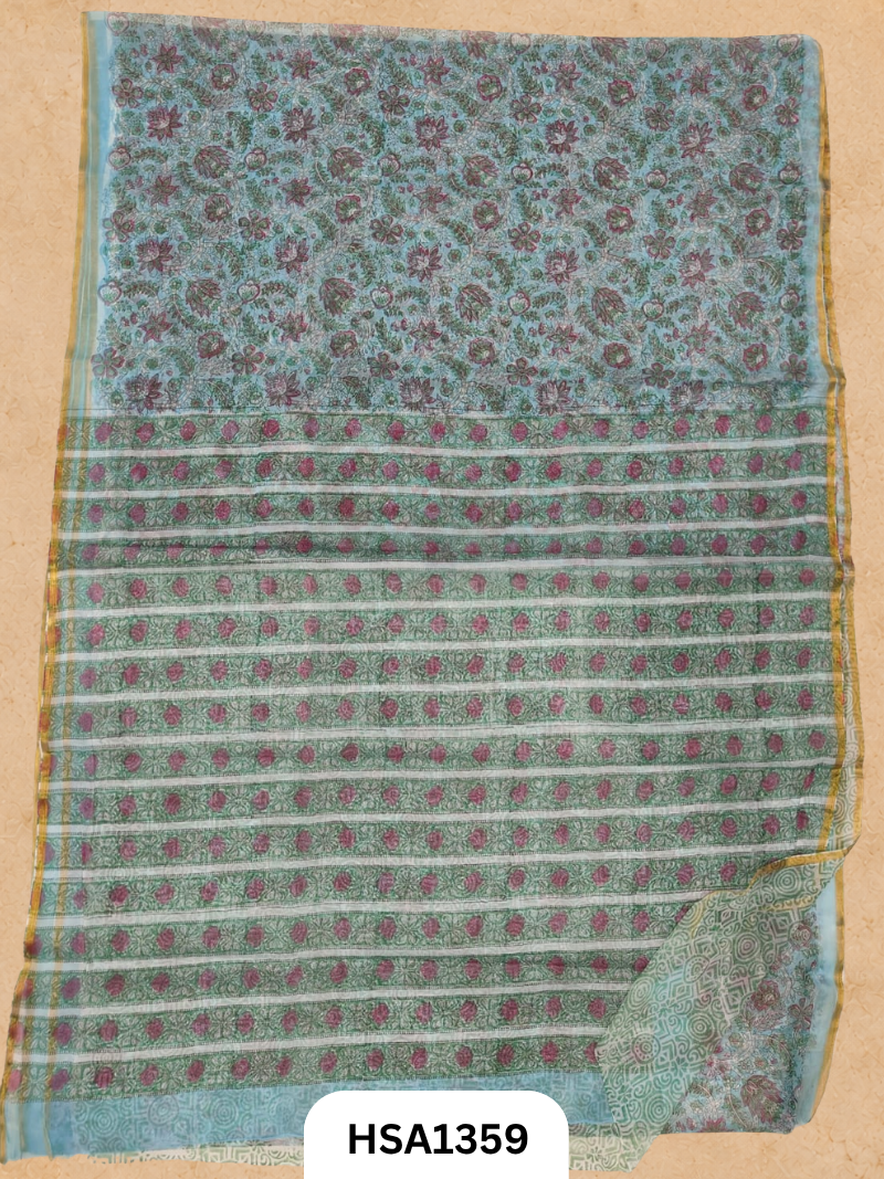 Chiffon Zari Border Saree - Hand Brush Painted
