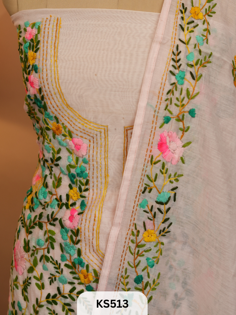 Dupion Chanderi Silk With Hand Kantha Stitch