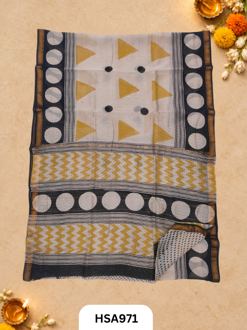 Pure Maheswari Silk Cotton - Handblock Print Saree With Blouse
