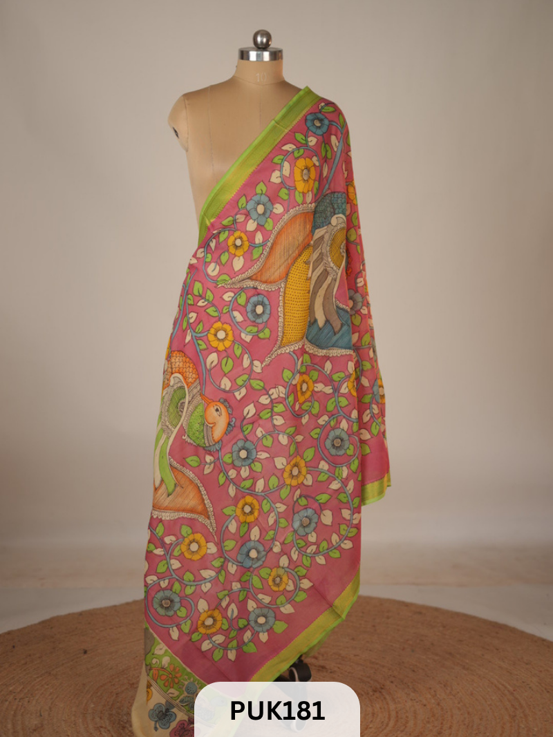 PURE PENKALAMKARI DUPPATTA - CHENNURI SILK