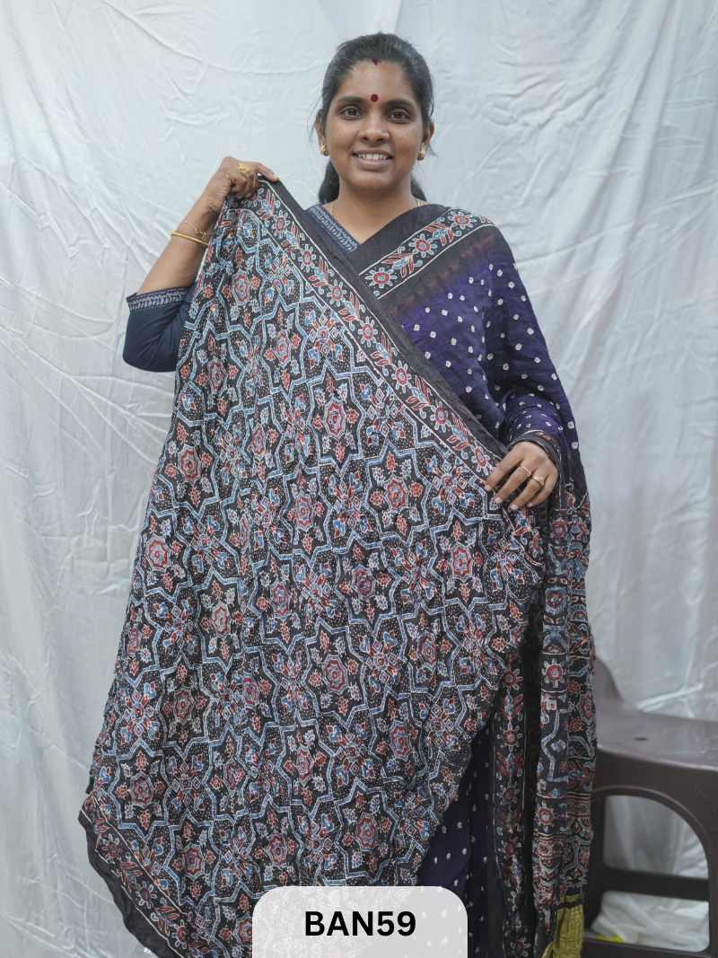 BANDHANI WITH AJRAKH SEMI GAJI SAREE