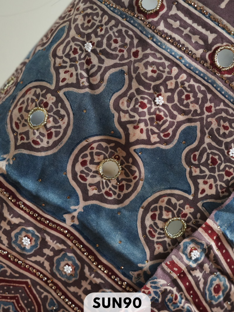 Modal Ajrakh Handblock mirror work 2 Pcs Suits