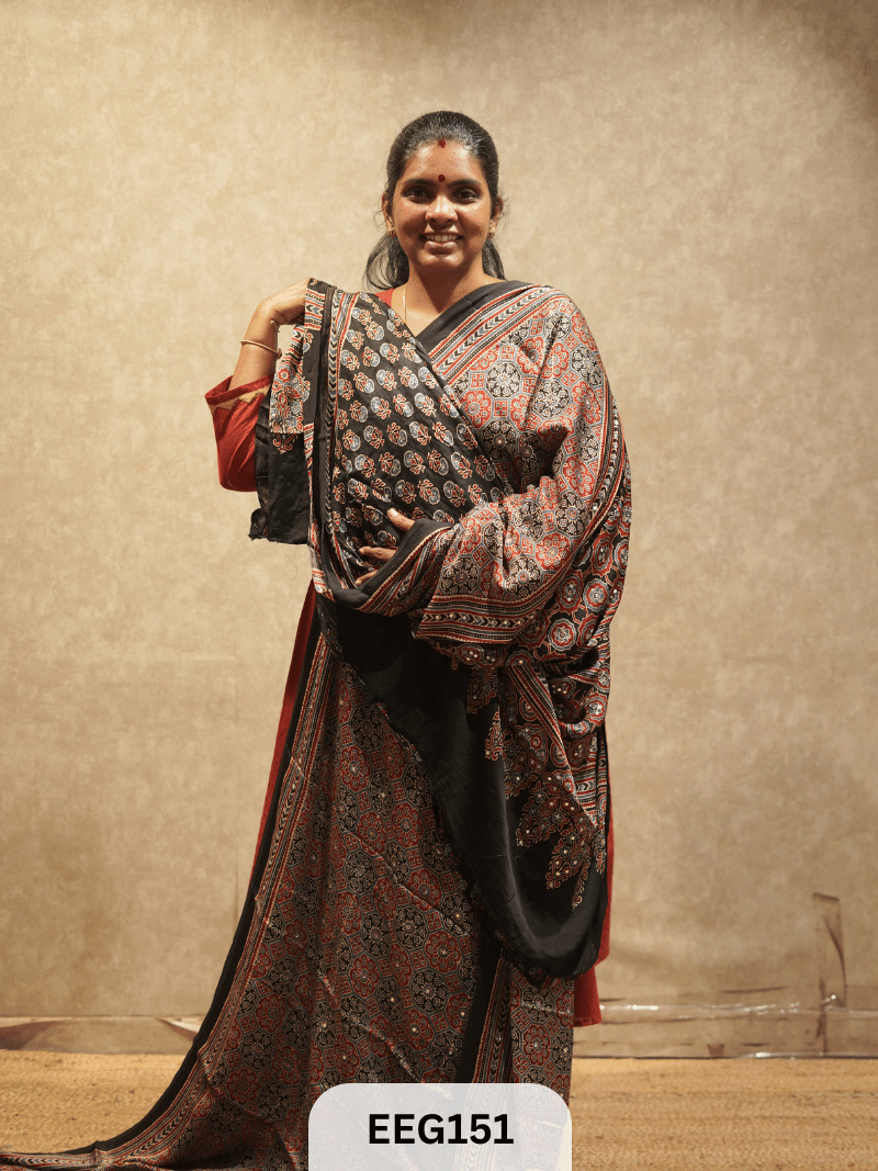 AJRAKH MODAL SAREE WITH MIRROR