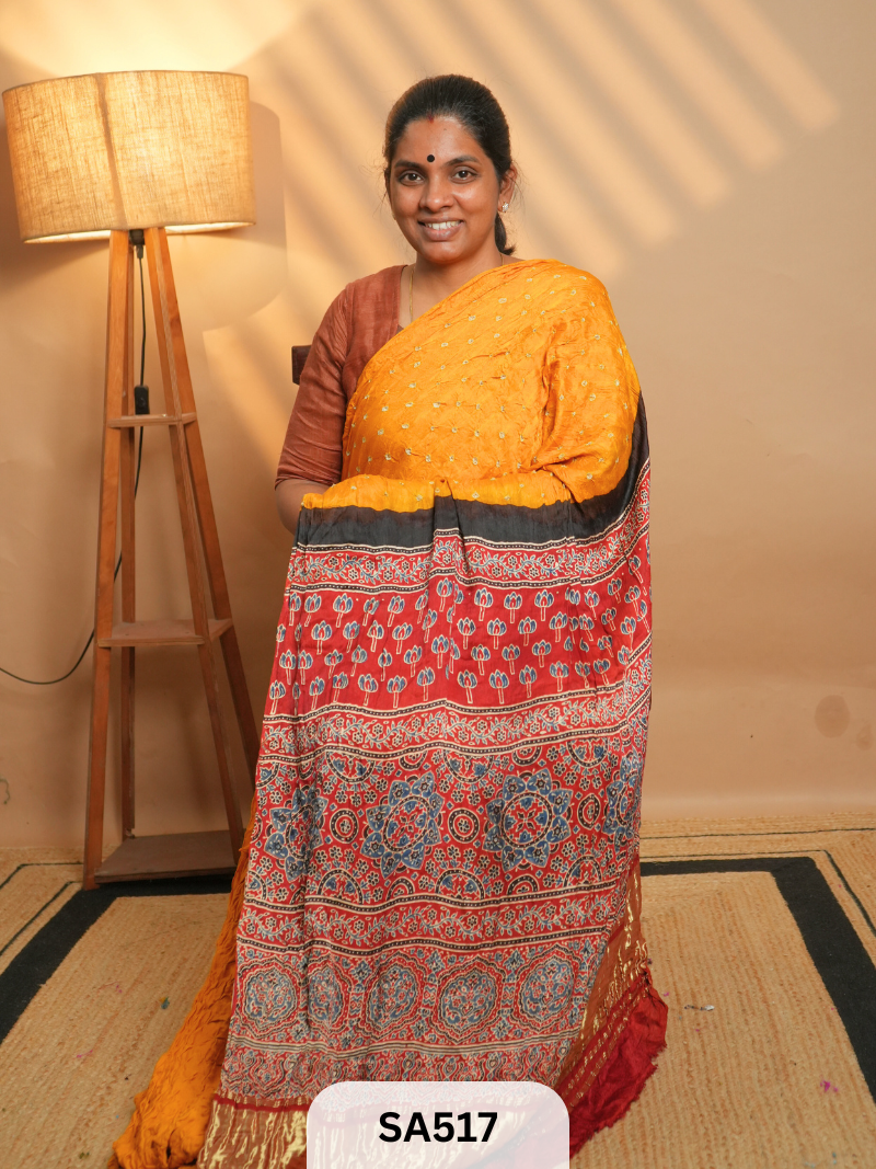 MODAL SILK | AJRAKH PRINT | BANDHEJ SAREE