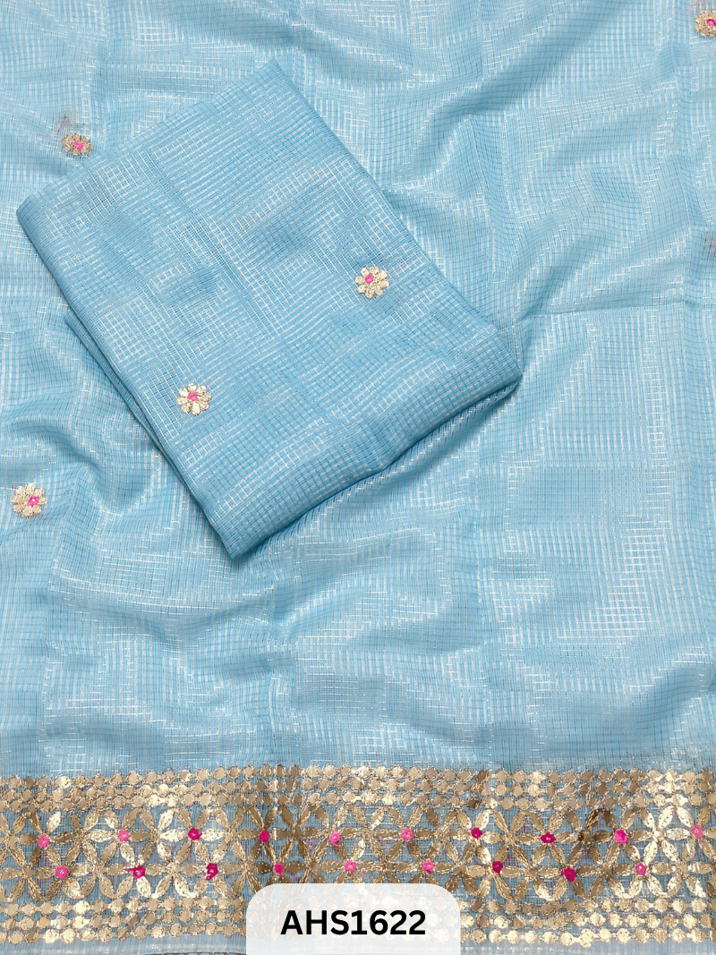Kota Doria Check Gotta Patti Work Dress Material - Top and Duptta 2.5mt