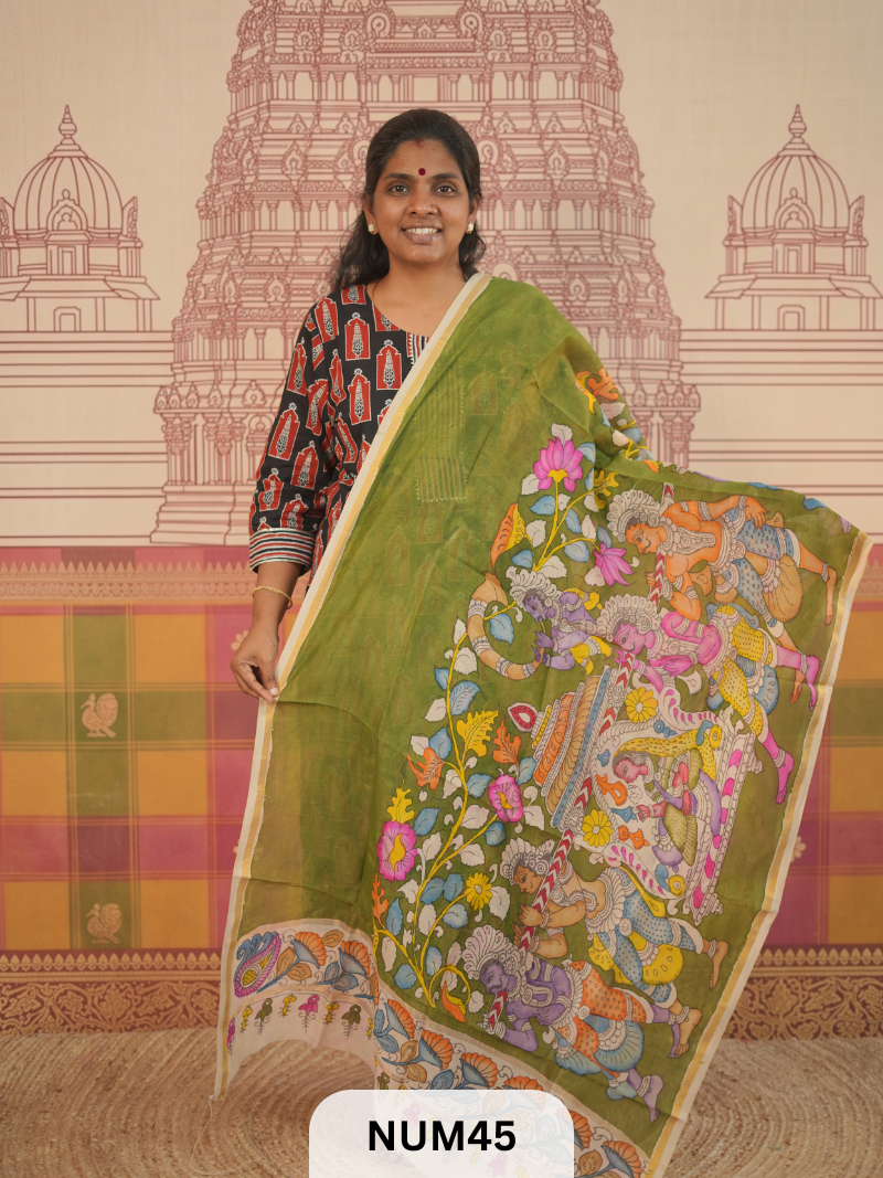 PURE CHANDERI WITH PENKALAMKARI DUPPATA