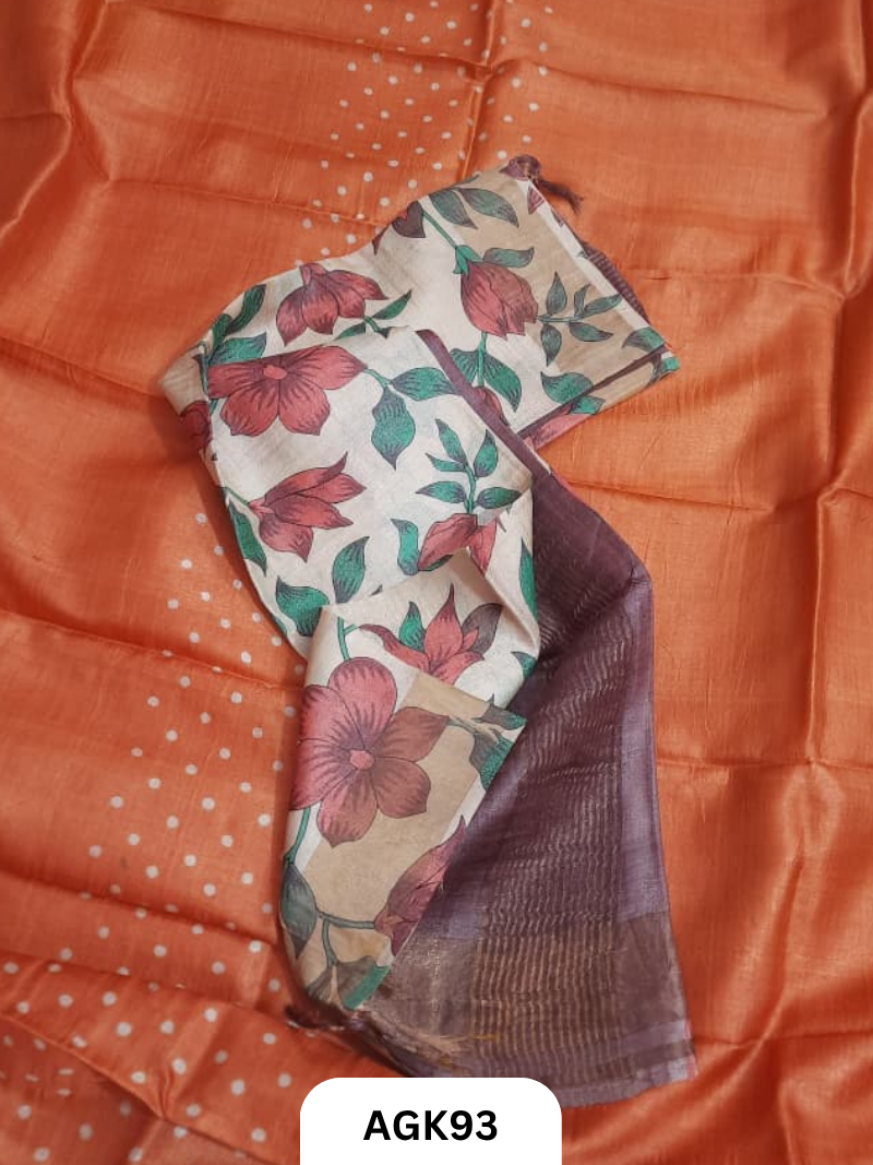 Silk Mark Certified Tussar Salwar Set with Hand Block Print