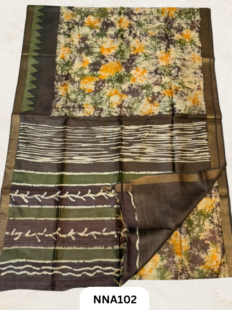 Pure Tussar Silk With Batik Print Saree