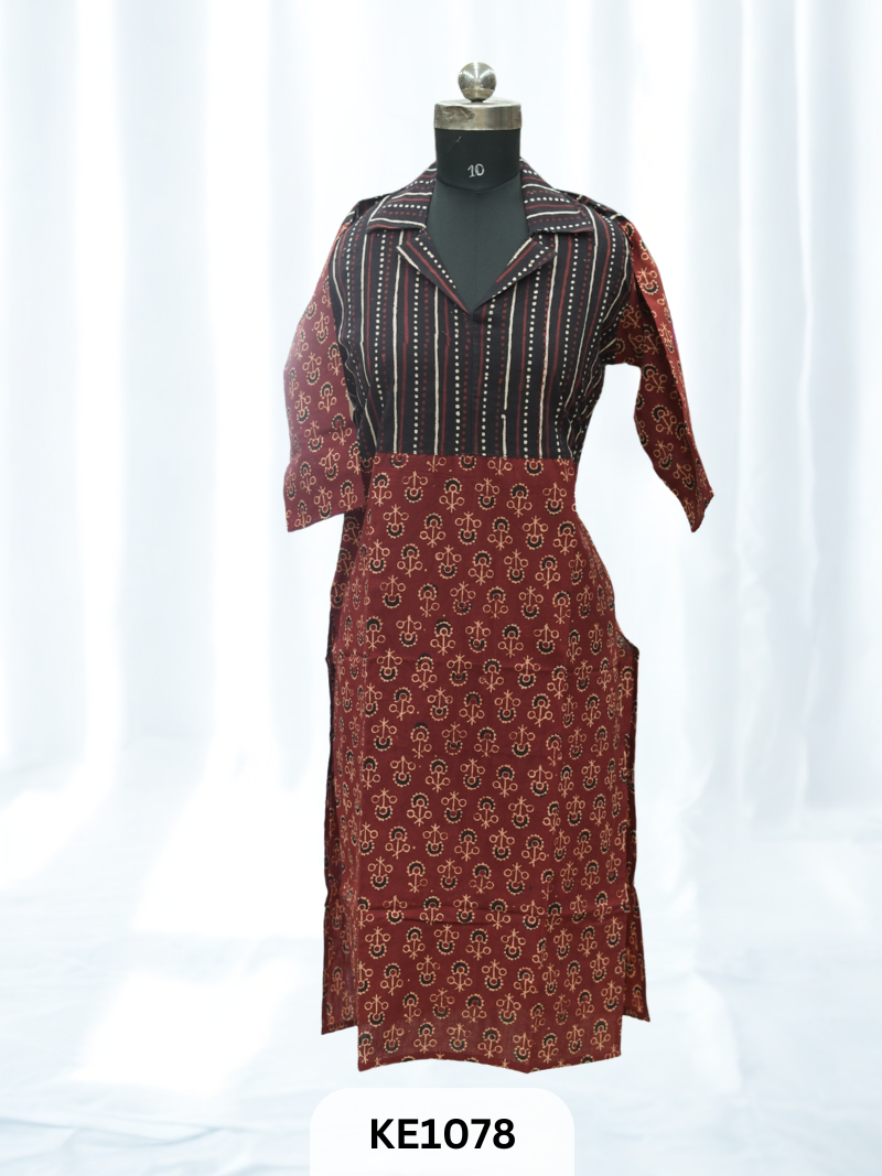 PURE VEGETABLE PRINT COLLAR KURTI - STRAIGHT LONG