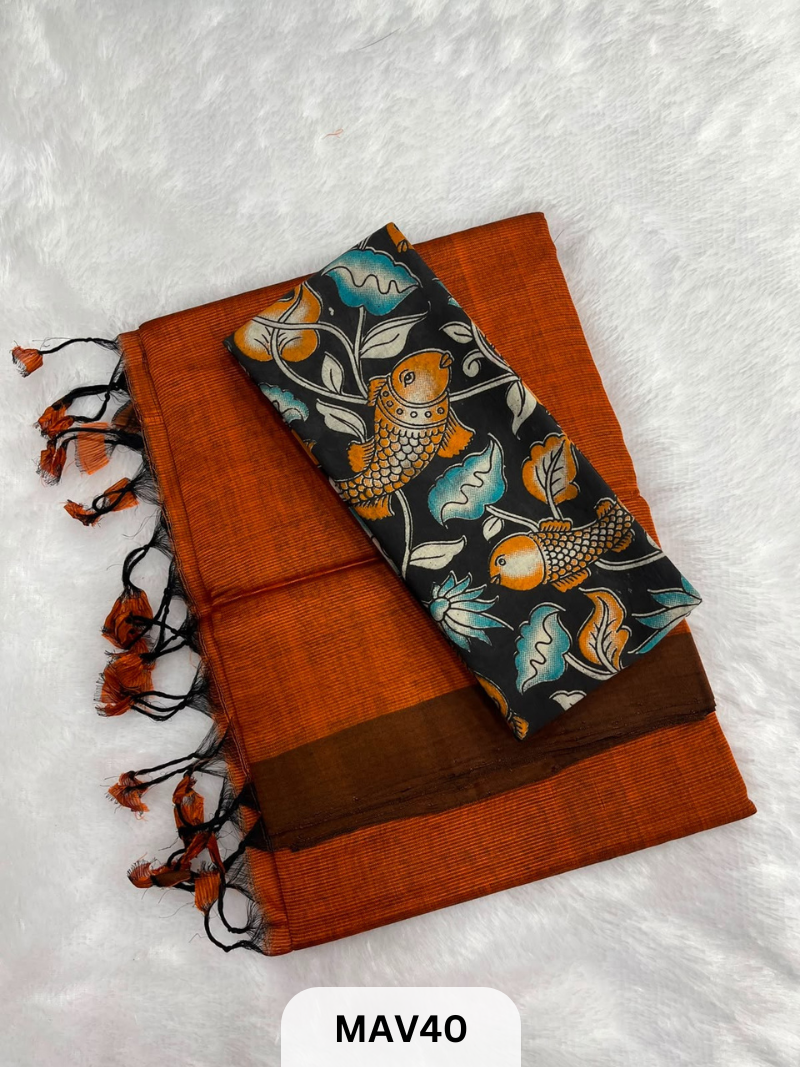 MANGALAGIRI PATTU SAREE WITH KALAMKARI BLOUSE (1 METER)