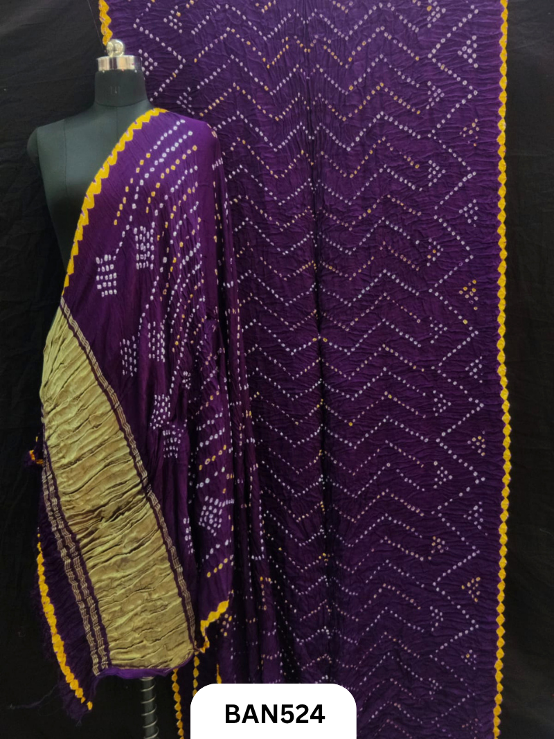 Semi gaji silk tissue pallu zig zag design bandhej saree