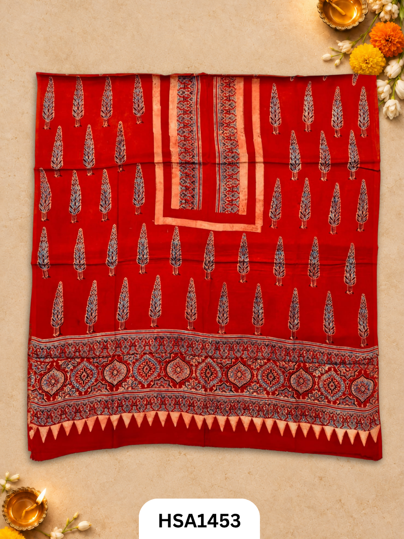 Ajrakh Hand Block Kuchh Printed Kaftan | Dress Material