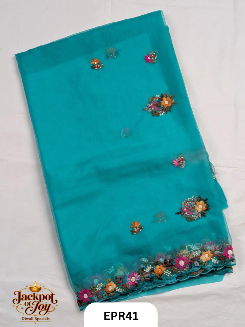 Semi Organza With Bullion Stitch Saree