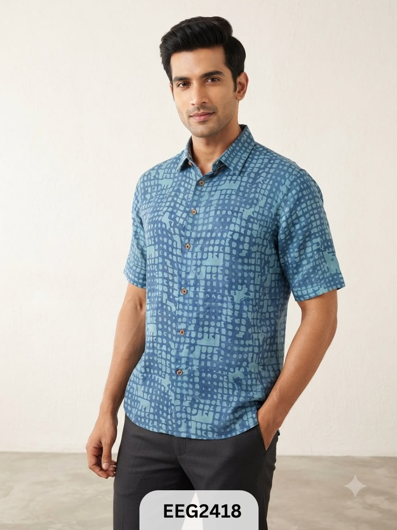 MODAL HANDBLOCK PRINT SHIRT WITH WOODEN BUTTON