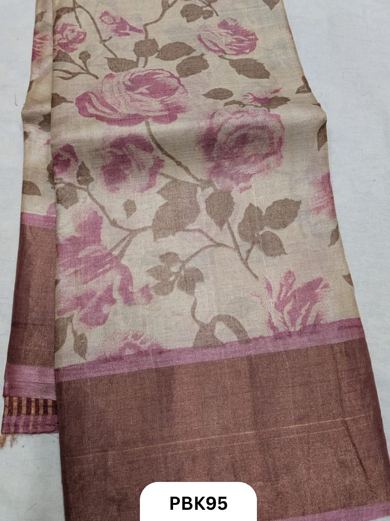 Premium Pure Tussar Silk Handblock Print Saree – Kolkata Special
