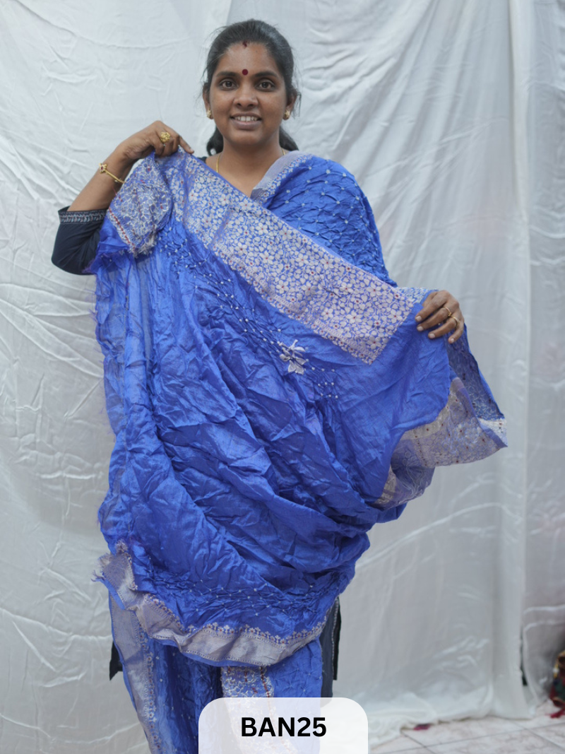 PURE RAW SILK WITH MEENAKARI BUTTA BANDHINI SAREE