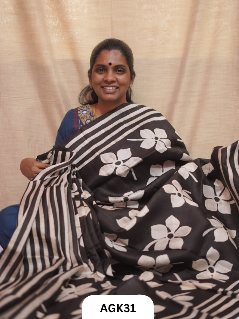 Premium Murshidabad 3-Ply Silk Hand Batik Saree – Silk Mark Certified