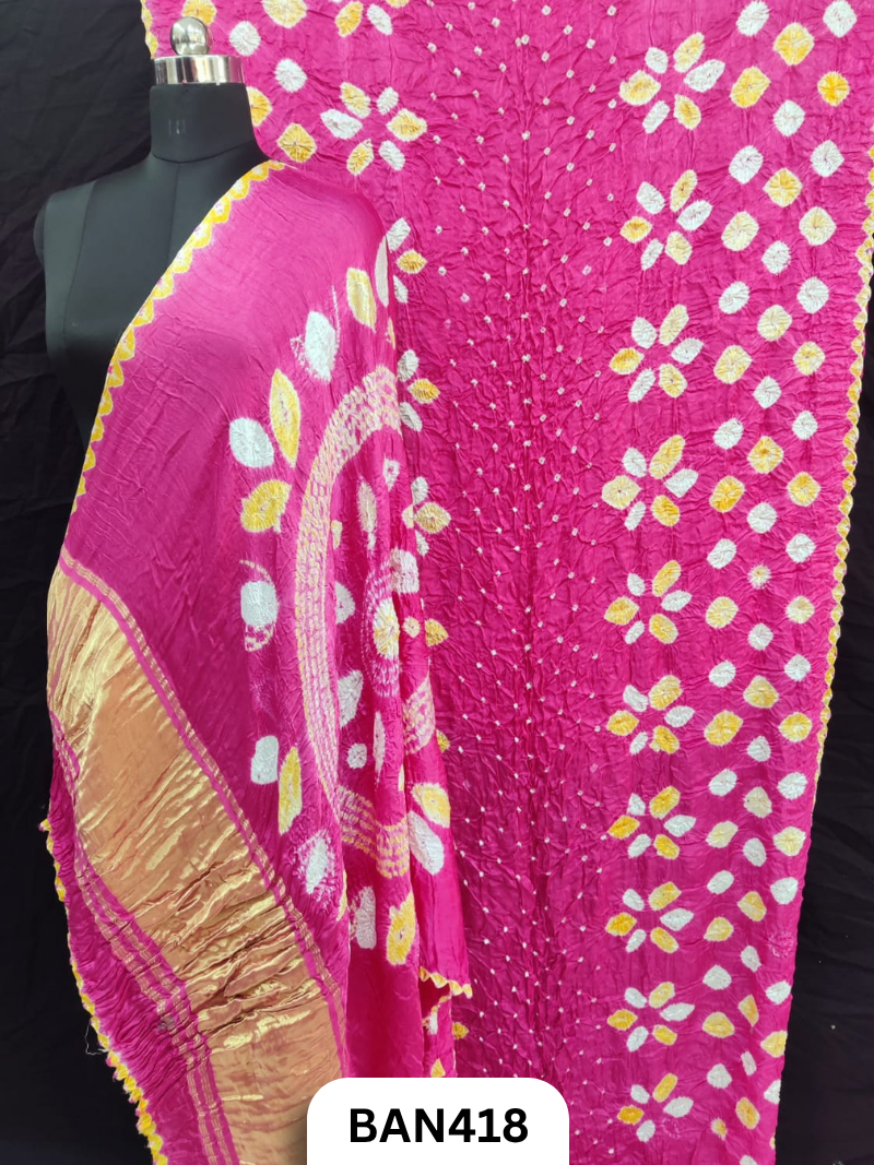 Semi Gaji Silk Tissue Pallu Shibori Pallu Shibori Border Bandhej Saree