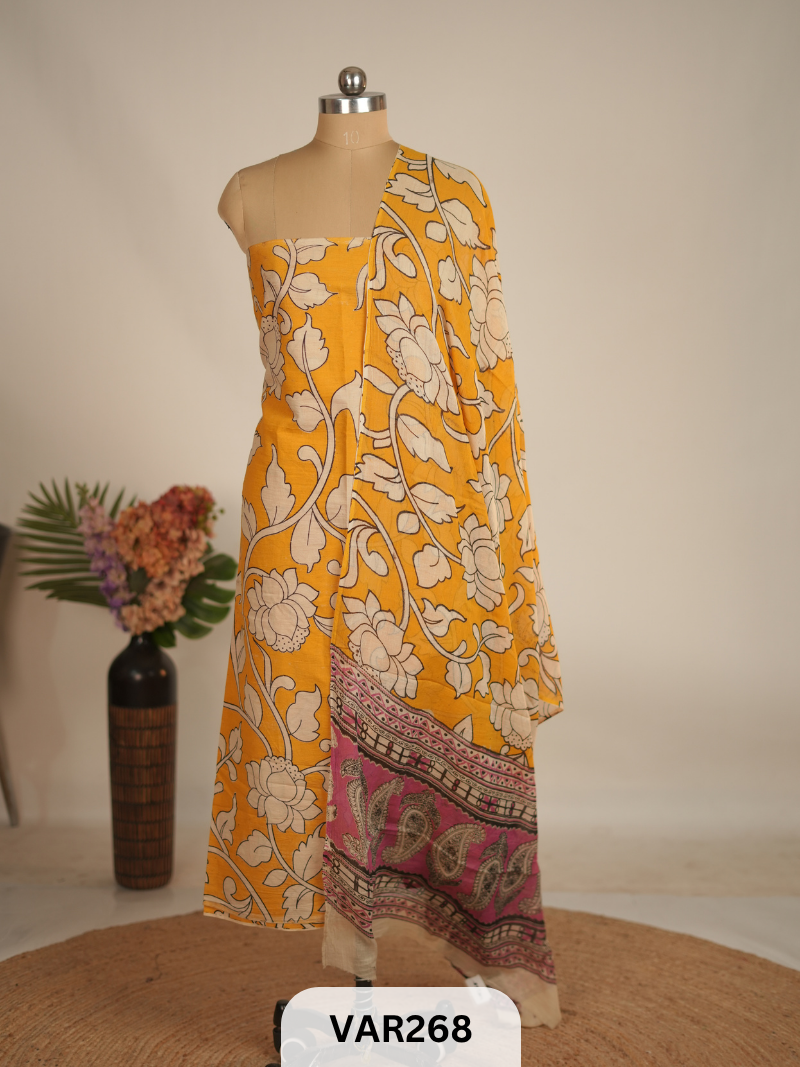 PURE HANDBLOCK KALAMKARI COTTON-2 PCS-TOP & DUPPATA