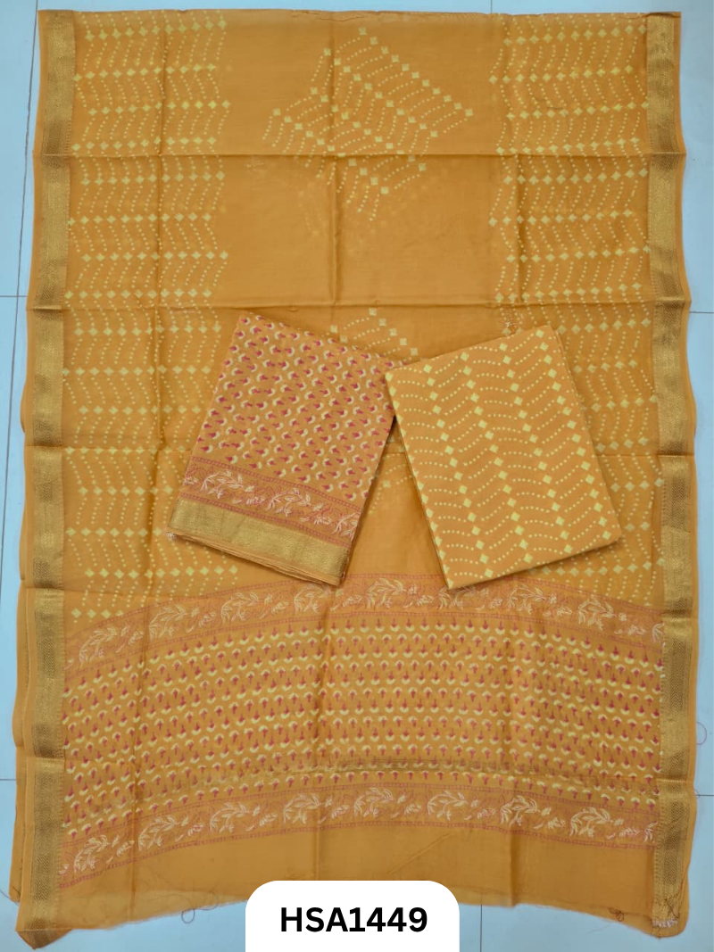 HandBlock Printed Maheshwari Silk Zari Border Top & dupttas 2.5 Mtrs | Bottom cotton 2.50 mtrs