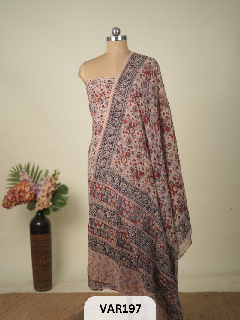 PURE HANDBLOCK KALAMKARI COTTON-2 PCS-TOP & DUPPATA