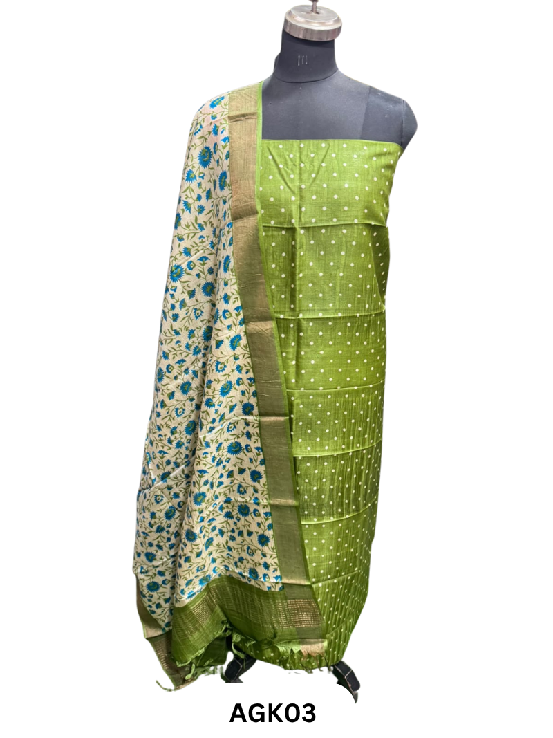 Silk Mark Certified Tussar Salwar Set with Hand Block Print