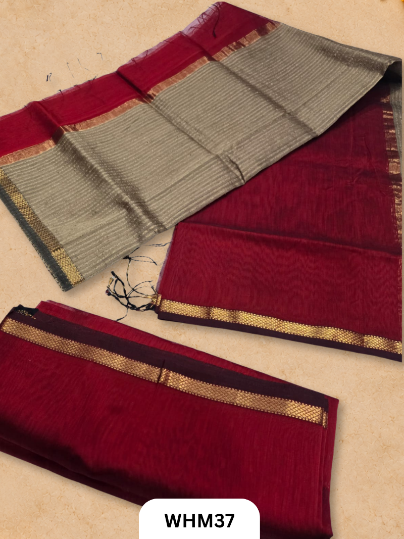 Pure Maheshwari handloom dress material kosa pallu 2 pcs