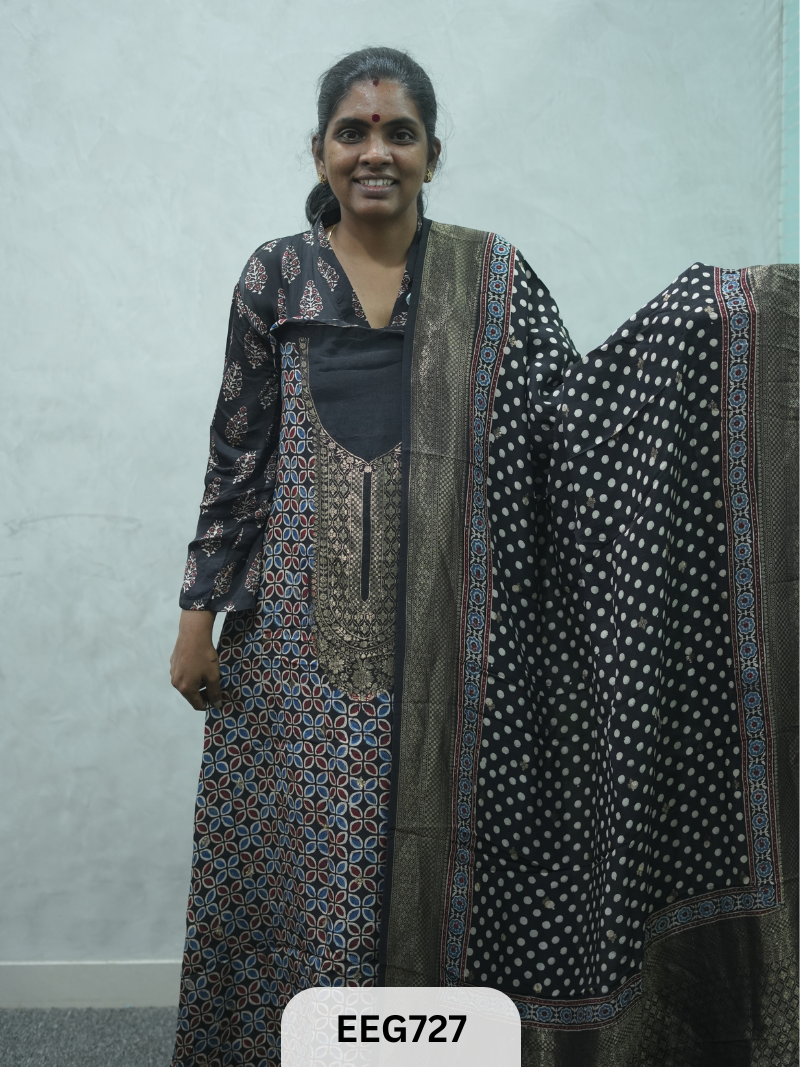 AJRAKH DOLA SILK 2 PCS-UNSTITCHED ( TOP 3.5MTR AND DUPPATA 2.25MTR ) - IMMEDIEATE DISPATCH