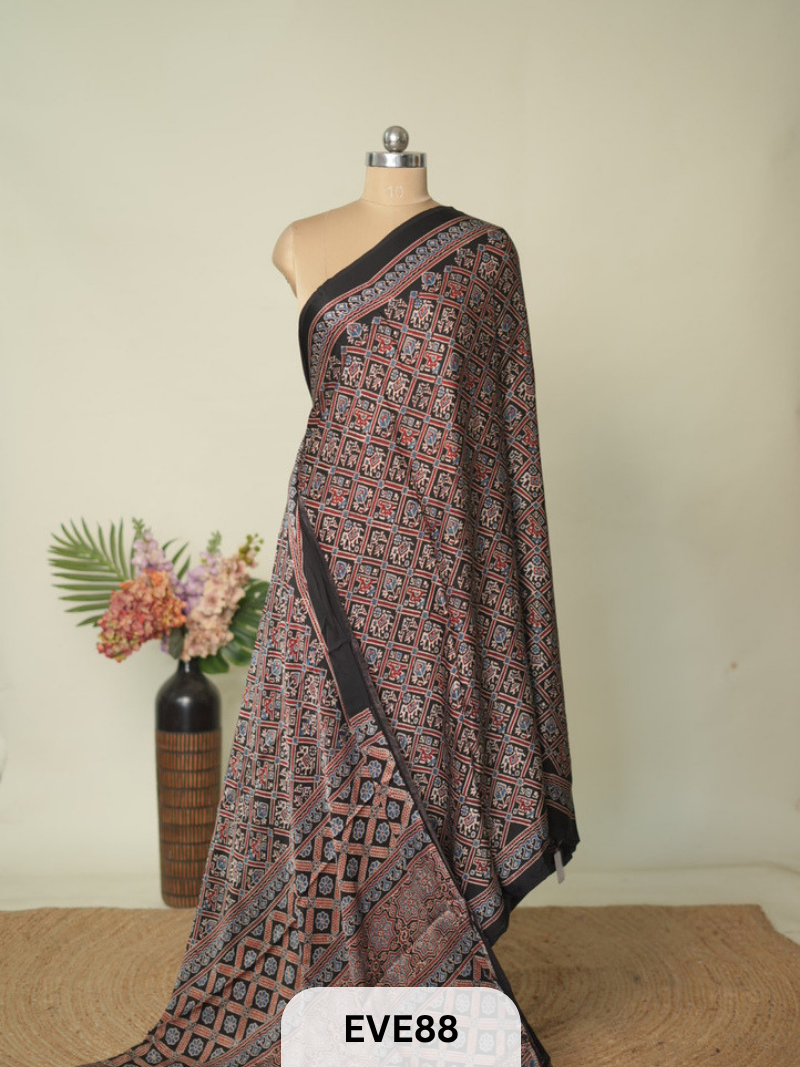 MODAL AJRAKH HANDBLOCK PRINT SAREE
