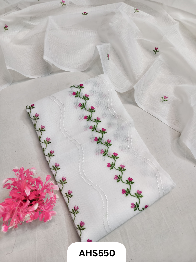Premium Kota Doria Embroidery Work - Top And Duppatta