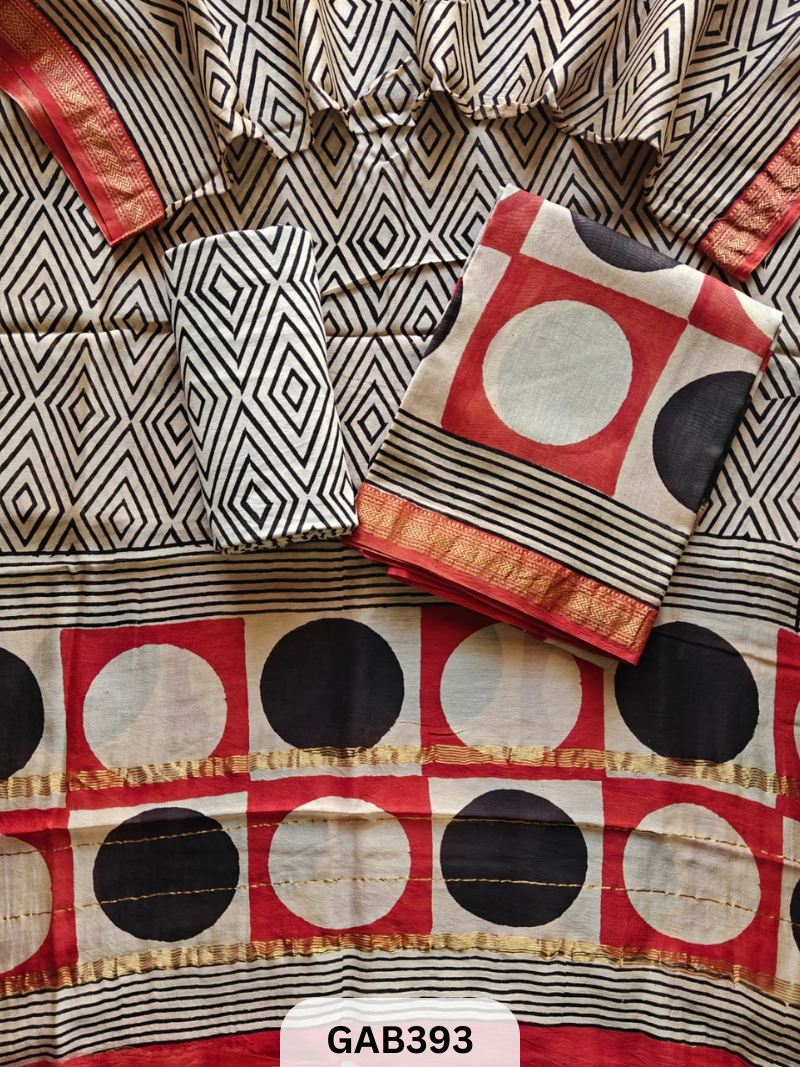 HAND BLOCK PRINTED MAHESHWARI SILK ZARI BORDER | 3 PCS