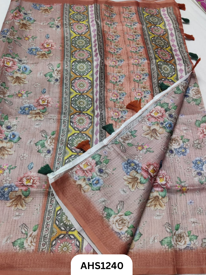 Soft Silk Kota Digital Print Saree With Blouse