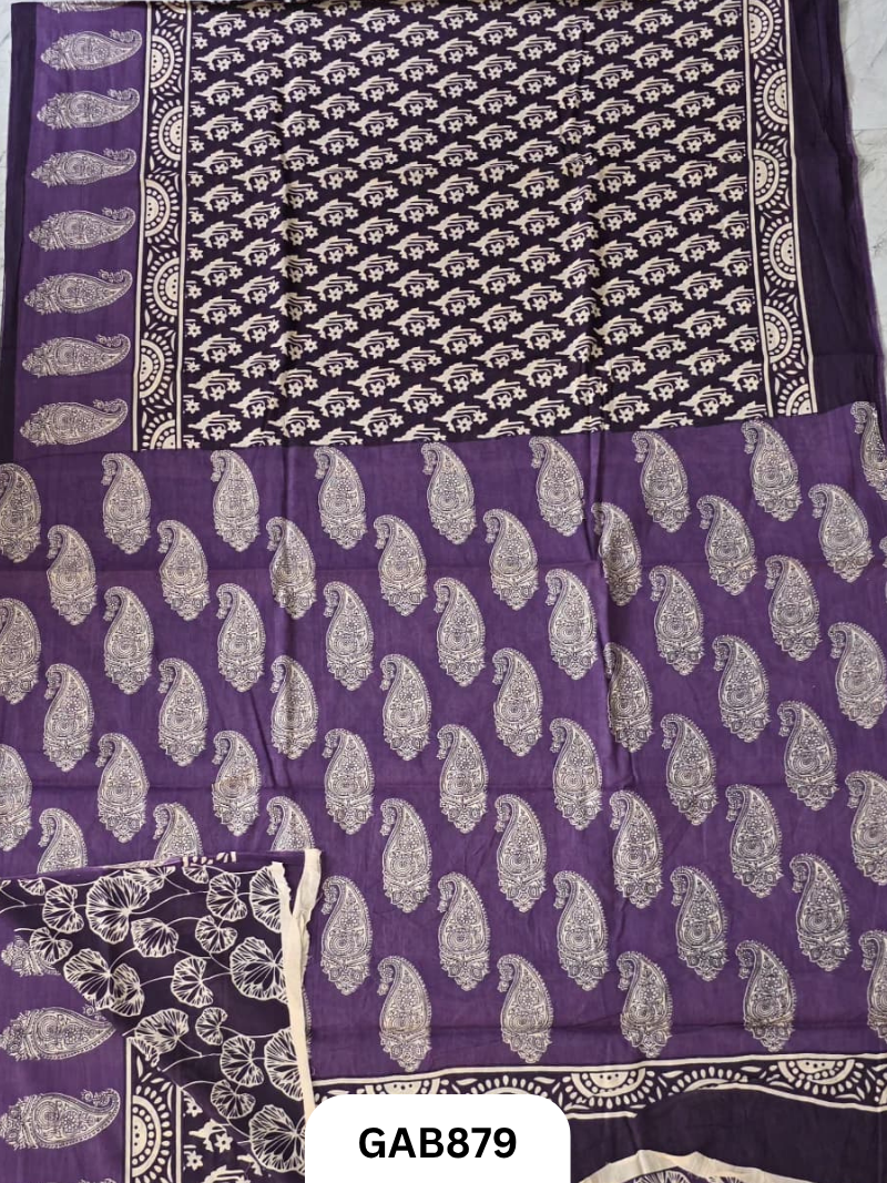 Bagru Block Print Cotton Mulmul Sarees With Running Blouse
