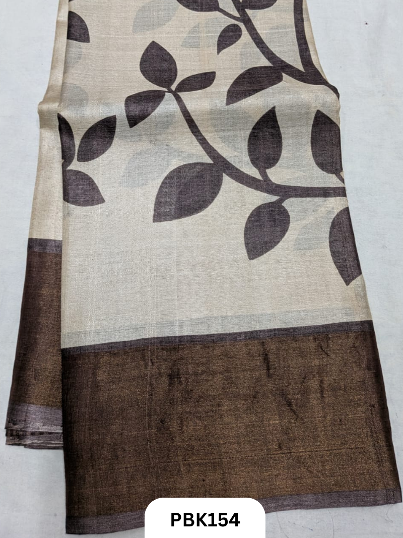 Premium Pure Tussar Silk Handblock Print Saree – Kolkata Special