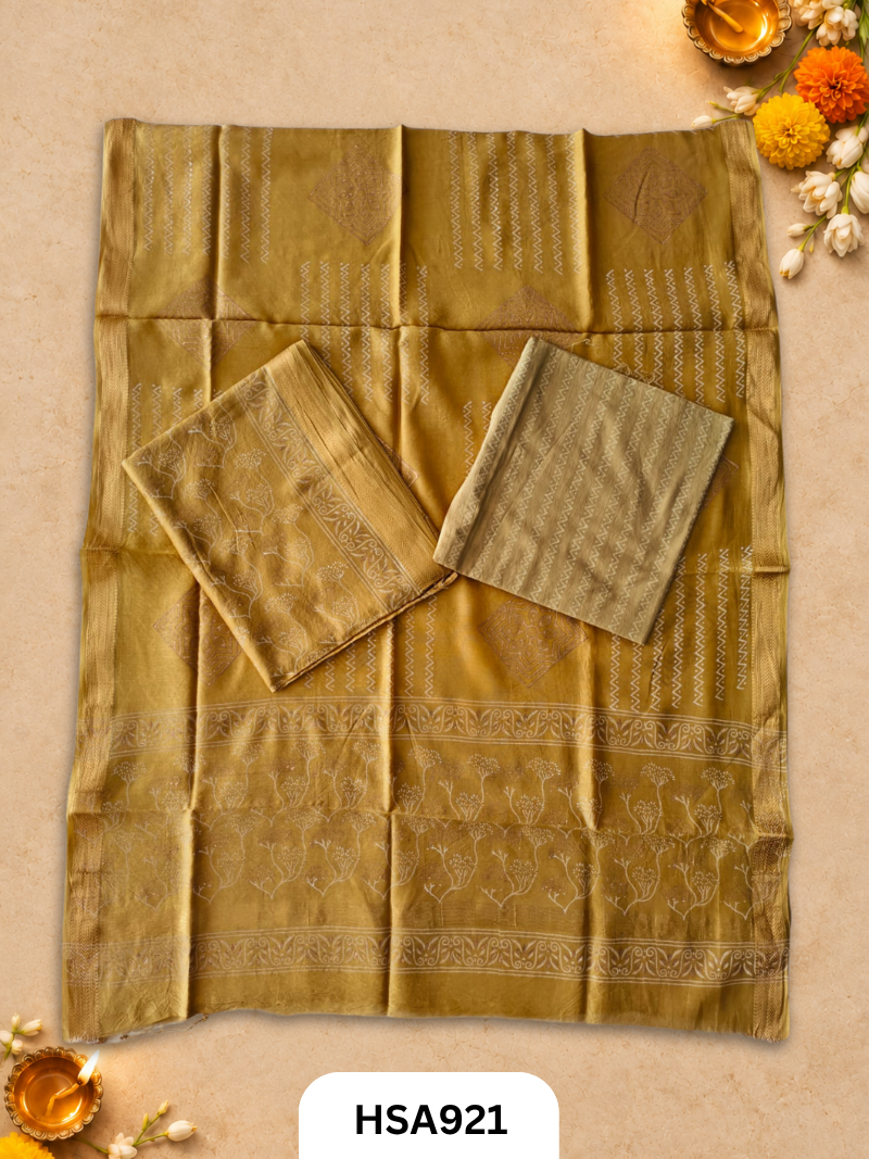 HandBlock Printed Maheshwari Silk Zari Border Top & dupttas 2.5 Mtrs | Bottom cotton 2.50 mtrs