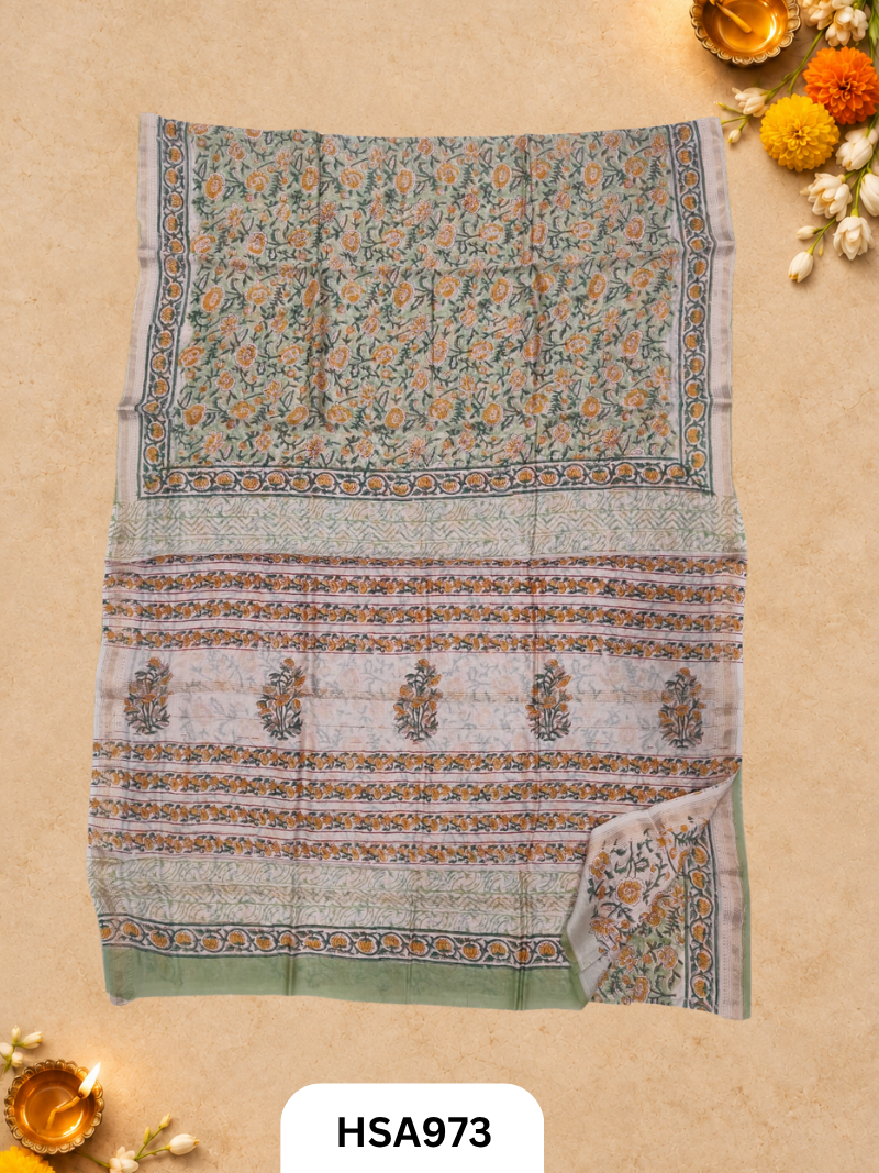 Pure Maheswari Silk Cotton - Handblock Print Saree With Blouse