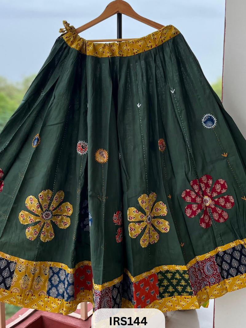 AJRAKH PRINT PATCH WORK AND APLIQUE WORK SKIRT